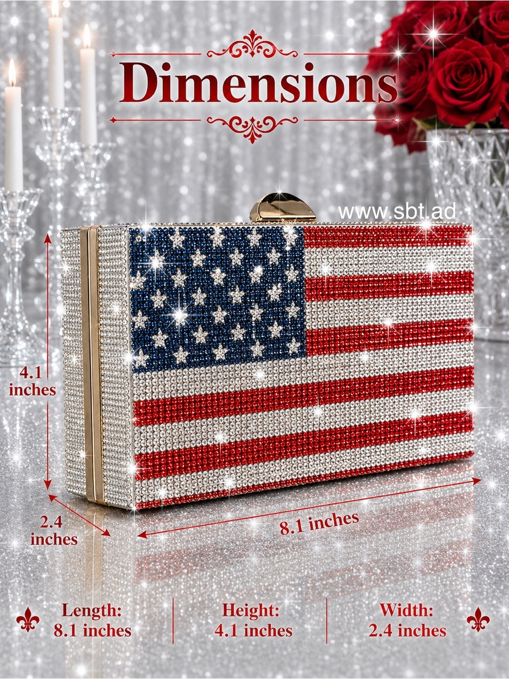NWT Beautiful Sparkling Bling Swarovski Crystal American Flag Clutch Pur… - Picture 15 of 16